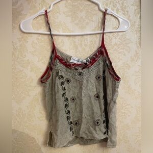Boho Embroidered Camisole in Green and Red